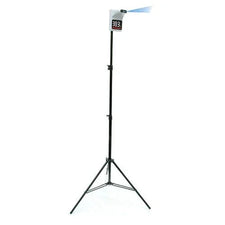 Adjustable black tripod stand with mounted digital infrared thermometer for temperature screening