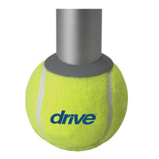 Walker leg with yellow tennis ball glide and replaceable glide pad for mobility aid