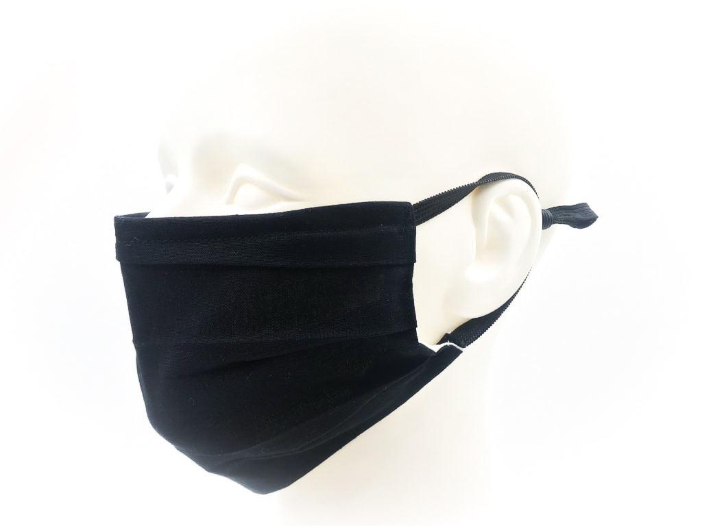 Tuck Pleated Black Cloth Mask - 100% Cotton